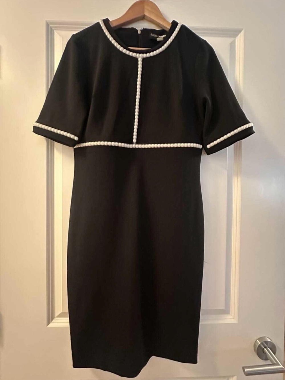 Black Pearl-Trim Sheath Dress